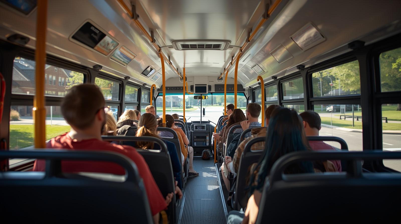 High school students traveling by charter bus from Chicago for organized college campus visits with Alltown Bus Service